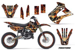 Kawasaki KX100 Dirt Bike Graphic Kit - 2001-2013 Firestorm Black