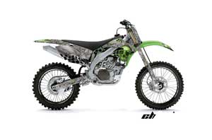Kawasaki KXF450 Dirt Bike Graphic Kit - 2006-2008 Checkered Skull Green