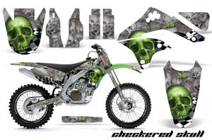 Kawasaki KXF450 Dirt Bike Graphic Kit - 2006-2008 Checkered Skull Green