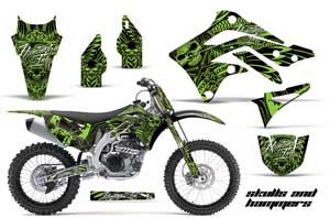 Kawasaki KXF450 Dirt Bike Graphic Kit - 2012-2015 Skulls and Hammers Green