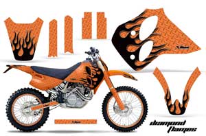 KTM C0 SX / EXC 4 Stroke Dirt Bike Graphic Kit - 1993-1997 Diamond Flames Orange