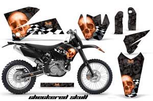KTM C4 EXC Dirt Bike Graphic Kit - 2005-2007 Checkered Skull Black