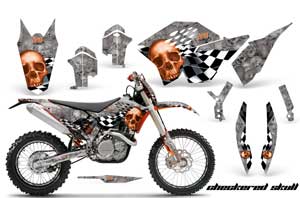 KTM C5 XCW 200/ 250 / 300 Dirt Bike Graphic Kit - 2011 Checkered Skull Orange
