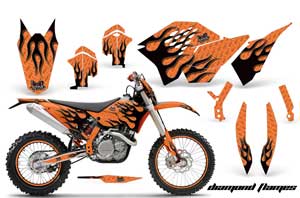 KTM C5 XCW 200/ 250 / 300 Dirt Bike Graphic Kit - 2011 Diamond Flames Orange