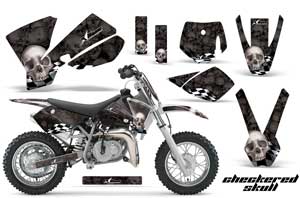 KTM SX 50 Adventure Jr / Sr Dirt Bike Graphic Kit - 2002-2008 Checkered Skull Silver