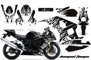 Suzuki GSXR 600 / 750 Graphic Kit - 2004-2005 Diamond Flames Black