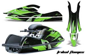 Kawasaki 800 SX / R Jet Ski Graphic Kit - 2003-2012 Tribal Flames Green