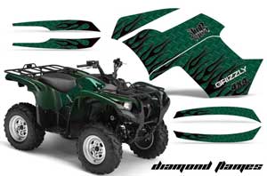 Yamaha Grizzly 700 / 550 ATV Graphic Kit - 2007-2014 Diamond Flames Green