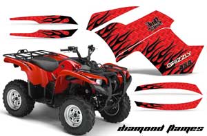 Yamaha Grizzly 700 / 550 ATV Graphic Kit - 2007-2014 Diamond Flames Red