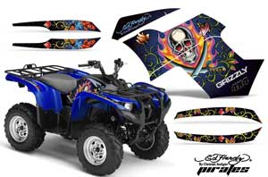 Yamaha Grizzly 700 / 550 ATV Graphic Kit - 2007-2014 Ed Hardy - Pirates Blue