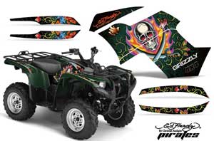 Yamaha Grizzly 700 / 550 ATV Graphic Kit - 2007-2014 Ed Hardy - Pirates Green