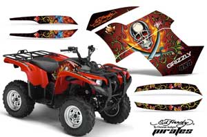 Yamaha Grizzly 700 / 550 ATV Graphic Kit - 2007-2014 Ed Hardy - Pirates Red