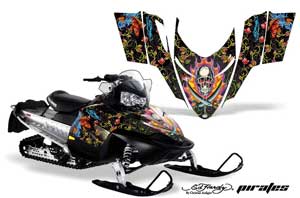 Polaris RMK / Shift / Assault Sled Graphic Kit - 2006-2020 Ed Hardy - Pirates Black
