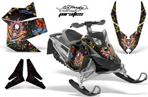 Ski Doo Rev XP Sled Graphic Kit - 2008-2012 Ed Hardy - Pirates Black