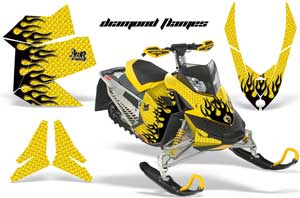 Ski Doo Rev XP Sled Graphic Kit - 2008-2012 Diamond Flames Yellow