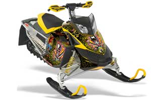Ski Doo Rev XP Sled Graphic Kit - 2008-2012 Ed Hardy - Pirates Yellow