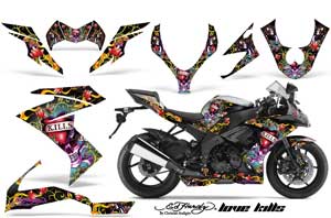 Kawasaki ZX10 Ninja Graphic Kit - 2008-2009 Ed Hardy Love Kills Black