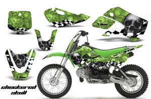 Suzuki DRZ 110 Dirt Bike Graphic Kit - All Years Checkered Skull Green