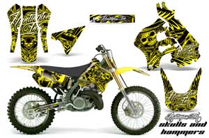 Suzuki RM 125 Dirt Bike Graphic Kit - 1996-1998 Skulls and Hammers Yellow