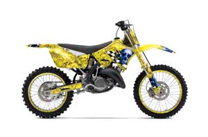 Suzuki RM 125 Dirt Bike Graphic Kit - 2001-2009 Checkered Skull Yellow