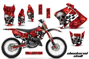 Suzuki RM 125 Dirt Bike Graphic Kit - 2001-2009 Checkered Skull Red