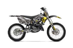 Suzuki RM 125 Dirt Bike Graphic Kit - 2001-2009 Checkered Skull Yellow