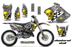 Suzuki RM 250 Dirt Bike Graphic Kit - 2001-2009 Checkered Skull Yellow