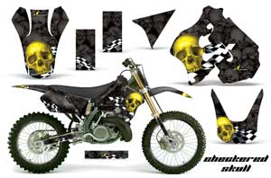 Suzuki RM 250 Dirt Bike Graphic Kit - 1996-1998 Checkered Skull Yellow
