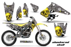 Suzuki RMZ 250 Dirt Bike Graphic Kit - 2004-2006 Checkered Skull Yellow