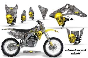 Suzuki RMZ 250 Dirt Bike Graphic Kit - 2007-2009 Checkered Skull Yellow