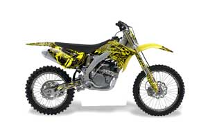 Suzuki RMZ 250 Dirt Bike Graphic Kit - 2007-2009 Skulls and Hammers Yellow