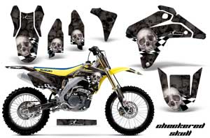 Suzuki RMZ 450 Dirt Bike Graphic Kit - 2005-2006 Checkered Skull Silver