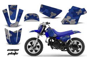 Yamaha PW50 Dirt Bike Graphic Kit - 1990-2022 Camo Plate Blue