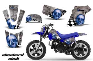Yamaha PW50 Dirt Bike Graphic Kit - 1990-2022 Checkered Skull Blue