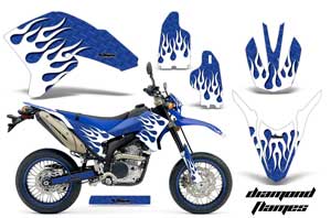 Yamaha WR250 R/X Dirt Bike Graphic Kit - 2007-2016 Diamond and Flames Blue