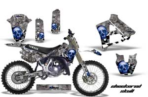 Yamaha YZ125 2 Stroke Dirt Bike Graphic Kit - 1991-1992 Checkered Skull Silver