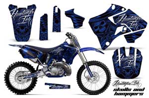 Yamaha YZ125 2 Stroke Dirt Bike Graphic Kit - 1996-2001 Skulls and Hammers Blue