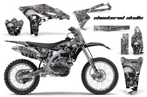 Yamaha YZ250 F 4 Stroke Dirt Bike Graphic Kit - 2010-2013 Checkered Skull Black