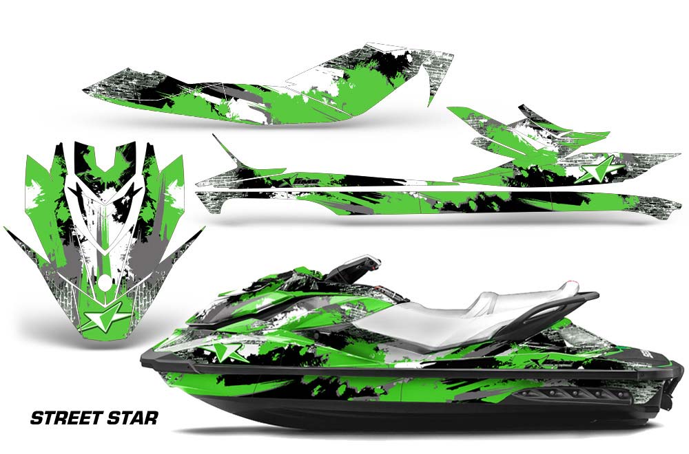 Sea Doo GTI / GTR / GTS Sitdown Jet Ski Graphic Kit - 2011-2018 Street Star Green