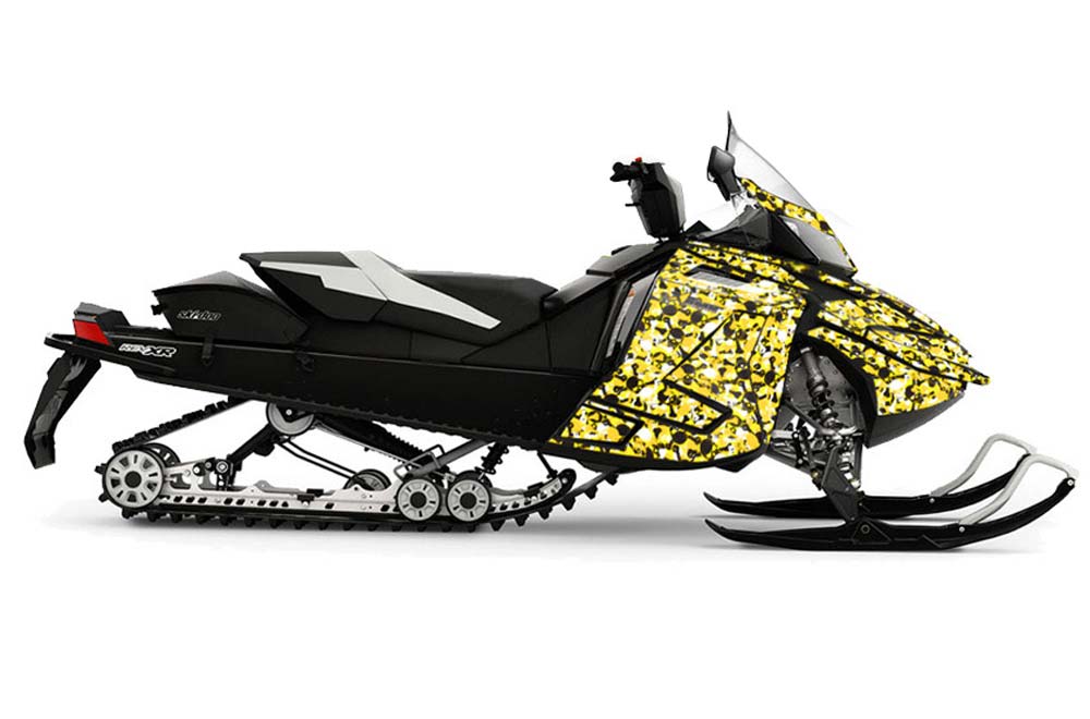 Ski Doo Rev XR Sled Graphic Kit - 2013-2018 Skull Camo Yellow