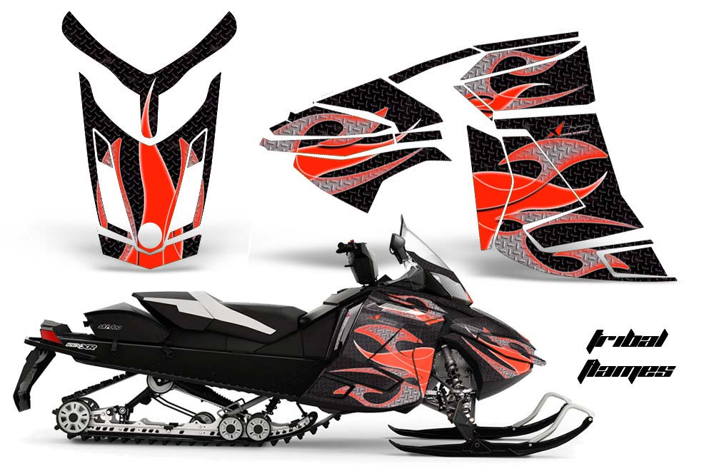 Ski Doo Rev XR Sled Graphic Kit - 2013-2018 Tribal Flames Red