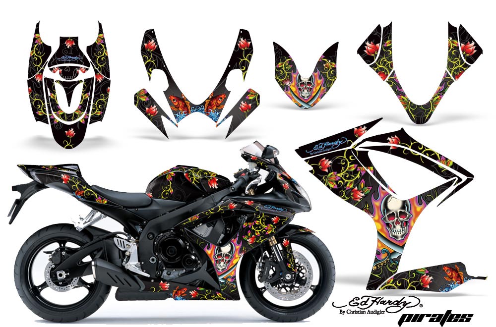 Suzuki GSXR 600 / 750 Graphic Kit - 2006-2007 Ed Hardy Pirates Black
