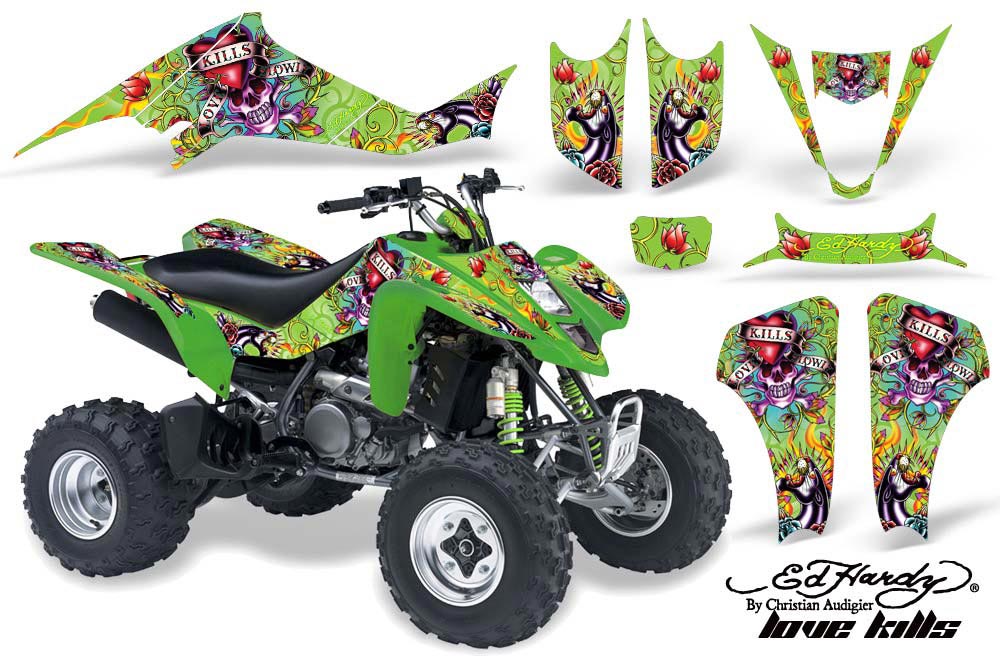 Kawasaki KFX 400 ATV Graphic Kit - 2003-2008 Ed Hardy - Love Kills Green