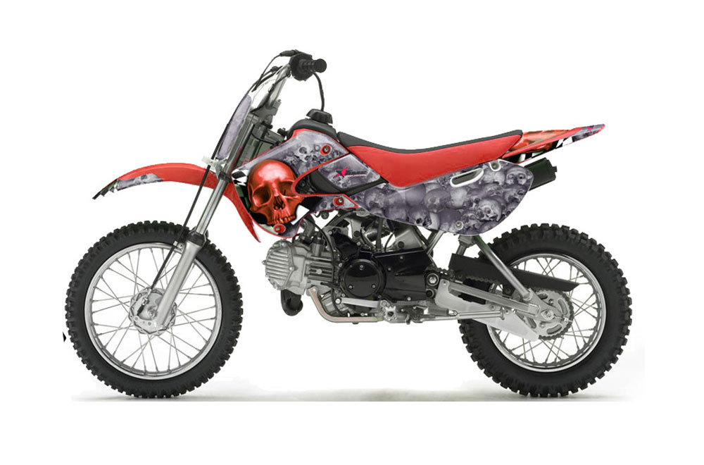Suzuki RM 65 Dirt Bike Graphic Kit - All Years Checkered Skull Red