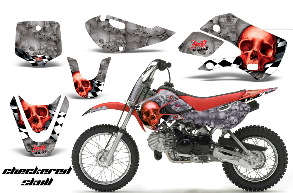 Suzuki RM 65 Dirt Bike Graphic Kit - All Years Checkered Skull Red