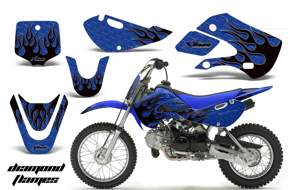 Suzuki DRZ 110 Dirt Bike Graphic Kit - All Years Diamond Flames Blue