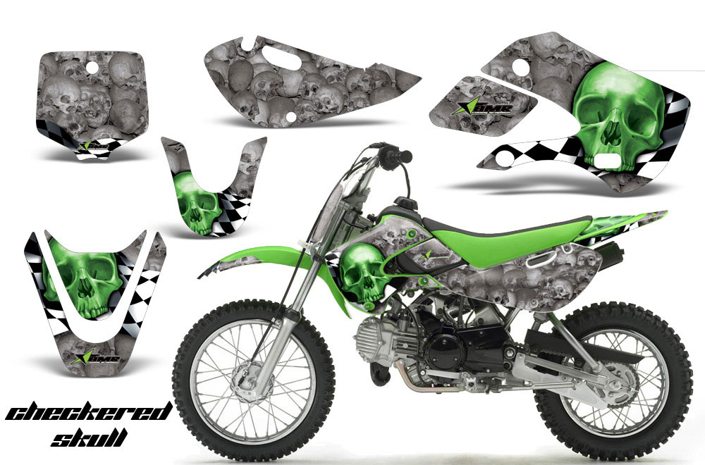 Suzuki DRZ 110 Dirt Bike Graphic Kit - All Years Checkered Skull Green