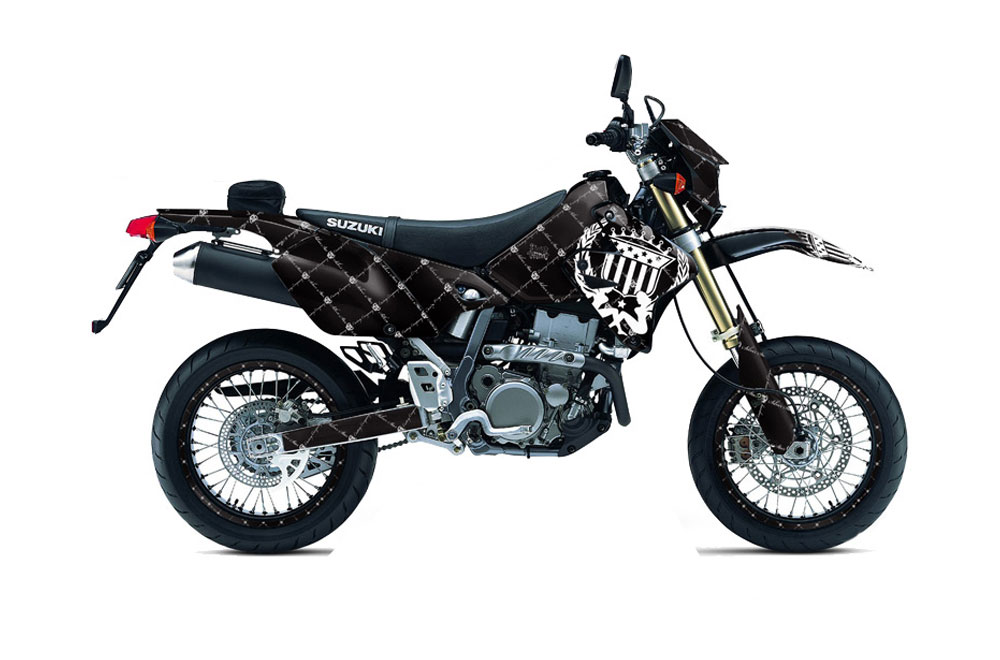 Suzuki DRZ 400 S Metal Tank Dirt Bike Graphic Kit - 2000-2018 Silver Star - Reloaded Black