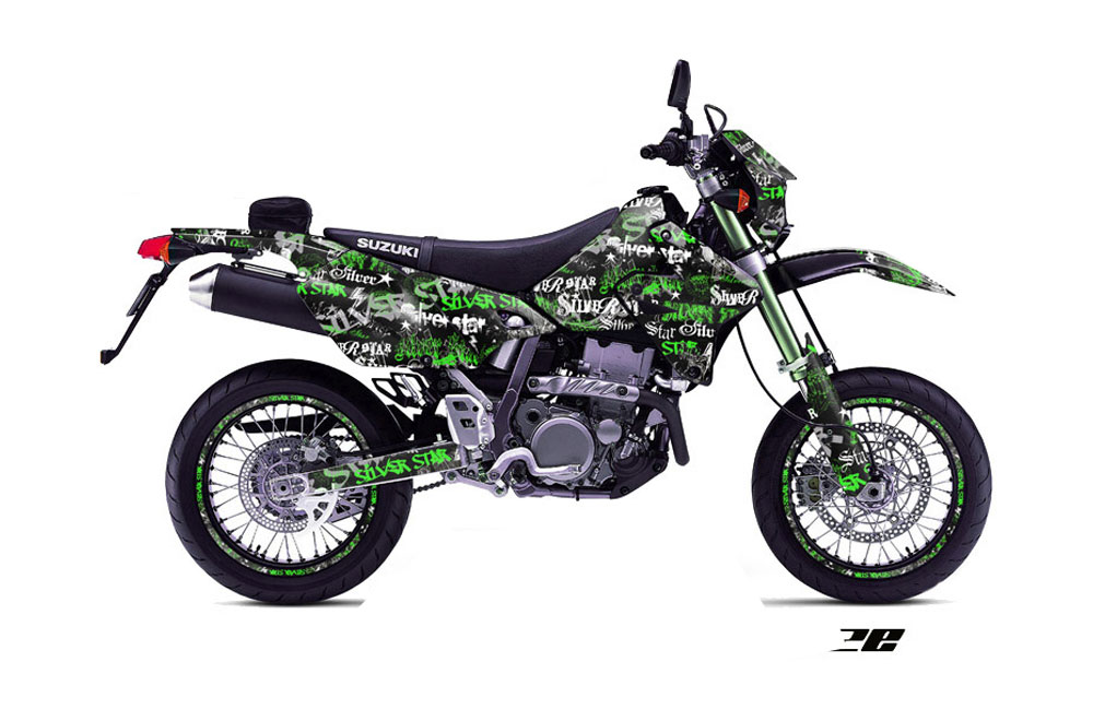 Suzuki DRZ 400 S Metal Tank Dirt Bike Graphic Kit - 2000-2018 Silver Star - Silverhaze Green