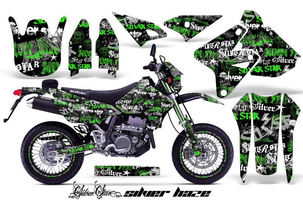 Suzuki DRZ 400 S Metal Tank Dirt Bike Graphic Kit - 2000-2018 Silver Star - Silverhaze Green